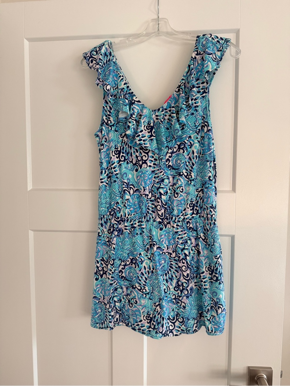 Lilly Pulitzer Turquoise & Navy Ruffle-Trim Romper size Small